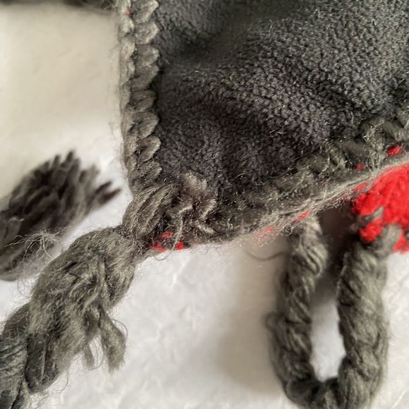 Columbia Ear Flap Hat Red Fair Isle Logo Heat Shield Pom Pom Knit Beanie Cap OS - Picture 11 of 12